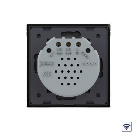 Сенсорный радиоуправляемый выключатель Quadro 2 клавиши 1 пост Черный Livolo