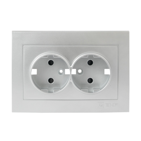 Валенсия Лицевая панель розетки 2-местной с/з 16А сталь с защ, штор, EKF