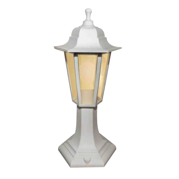 11-97 НТУ 06-60-001 ОСКАР1 БЕЛ Светильник-фонарь напольный белый 6-гранный прозрачное стекло APEYRON