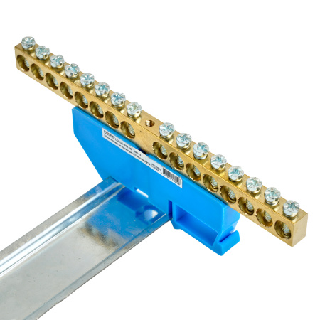 Шина "N" на изоляторе STEKKER 8*12 на DIN-рейку 16 выводов, синий, LD555-812-16