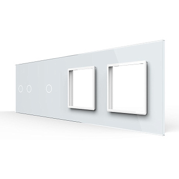 Панель для 2-х сенсорных выключателей и 2-х розеток, 3 клавиши (2+1), цвет белый, стекло Livolo