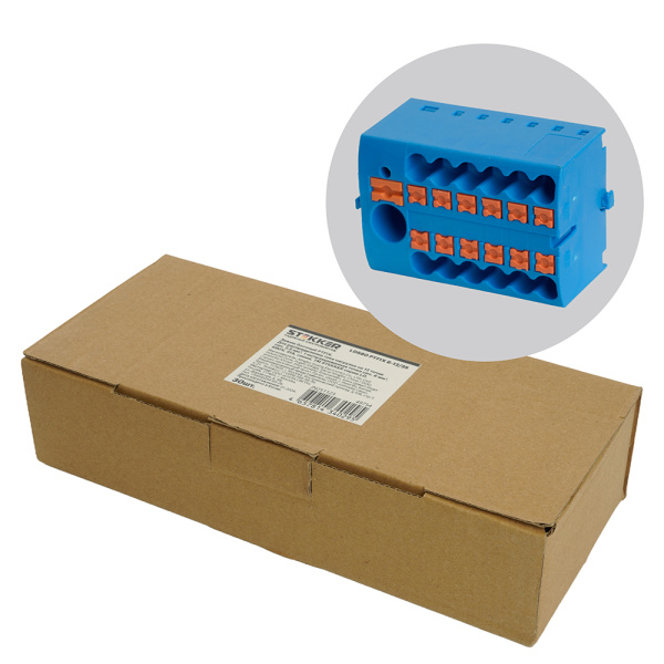 Зажим блочный (групп) для распред.тока нагрузки push-in на 12 точек, сеч 2,5 мм², 690V,41А, 1точка интегр. питание,синий LD580 PTFIX 6-12/25 STEKKER