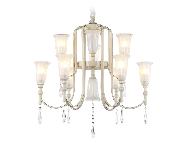 Подвесная люстра с хрусталем TR3248/9 BG/GD/FR бежевый/золото/белый матовый E14*9 max 40W D735*720 Ambrella Light