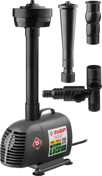 Насос фонтанный, ЗНФЧ-50-3.4, для чистой воды, напор 3,4 м, насадки: колокольчик, гейзер, каскад, 85 Вт, 50 л/мин ЗУБР Насос фонтанный, ЗНФЧ-50-3.4, для чистой воды, напор 3,4 м, насадки: колокольчик, гейзер, каскад, 85 Вт, 50 л/мин ЗУБР