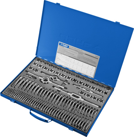 110 предметов, набор метчиков и плашек, сталь Р6М5 ЗУБР