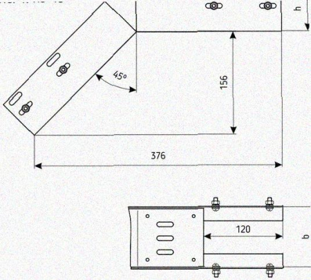 Лоток перфорированный КС 75х65-45 УТ1,5 для поворота трассы вниз на 45, оцинкованный лист S1,5