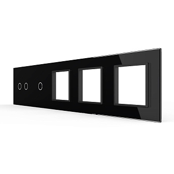 Панель для 2-х сенсорных выключателей и 3-х розеток, 3 клавиши (2+1), цвет черный, стекло Livolo