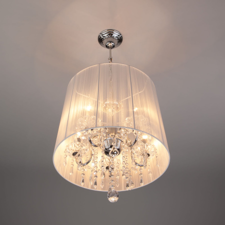 Подвесная люстра с абажуром 5*E14 40Вт хром IP20 Allata (2045/5 хром / белый) Eurosvet