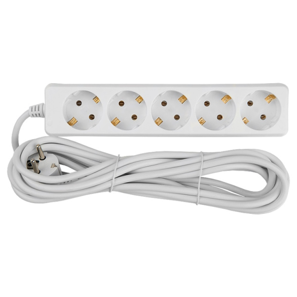 Удлинитель бытовой GES-16-3x100-5-10m, 16А, 3х1 мм2, 5 мест, 10 метров, с заземлением, без вылючателя General