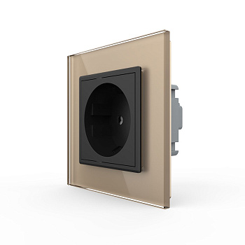 Розетка Livolo 1 пост Черная с золотой рамкой VL-C7C1EU-12/13