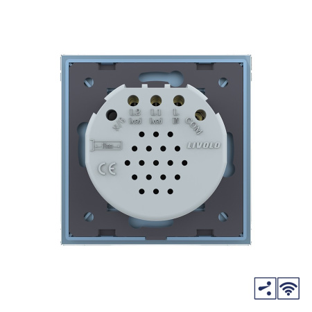 Сенсорный проходной радиоуправляемый выключатель 2 клавиши 1 пост Синий Livolo