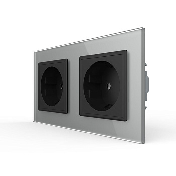 Розетка Livolo 2 поста Черная с серой рамкой VL-C7C2EU-12/15