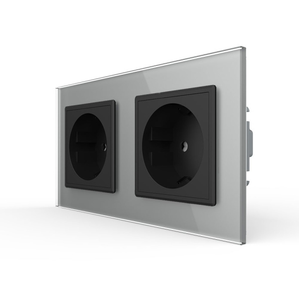 Розетка Livolo 2 поста Черная с серой рамкой VL-C7C2EU-12/15