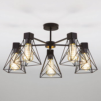 Потолочная люстра в стиле лофт 5*E27 60Вт черный IP20 Trappola (70107/5 черный) Eurosvet