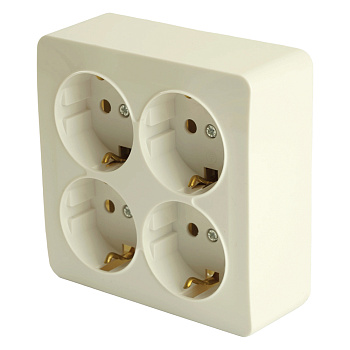 Розетка 4-местная с/з открытой установки, квадрат, STEKKER, 250В, 16А, IP20, серия София, слоновая кость, MST16-14S-04