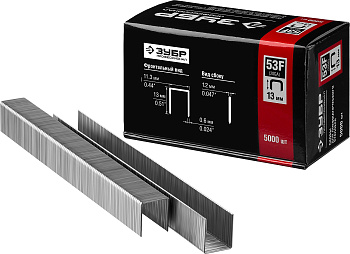 13 мм скобы для степлера плоские тип 53F, 5000 шт ЗУБР