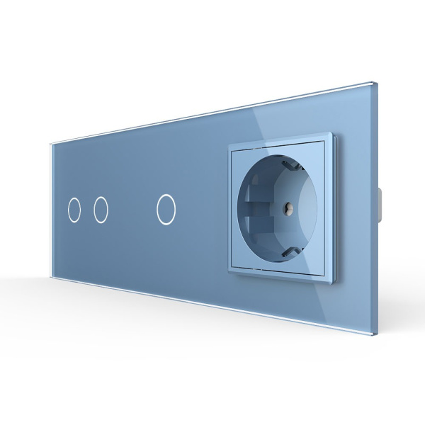 Сенсорный выключатель комб. на 3 линии 1 розетка 3 модуля Синий B Livolo