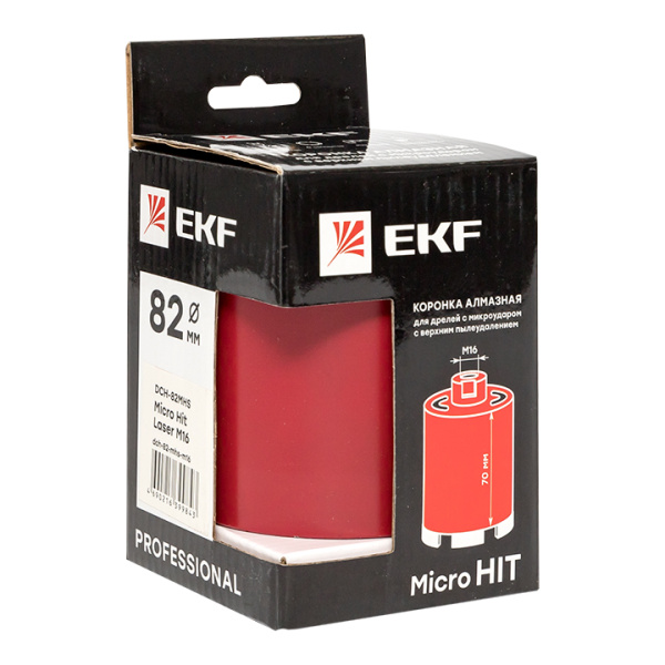 Коронка алмазная для дрелей с микроударом (верхнее пылеудаление) DCH-82MHS Micro Hit Laser M16 Professional EKF