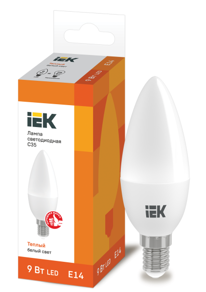Лампа светодиодная C35 свеча 9Вт 230В 3000К E14 IEK