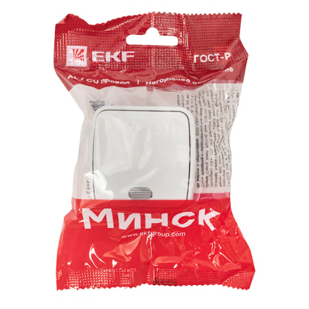 Минск Выключатель 1-клавишный ОП 10А с индикатором белый Basic EKF