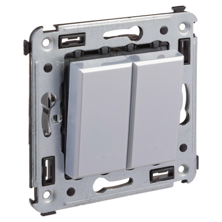 Выключатель двухклавишный в стену, "Avanti", "Закаленная сталь" DKC