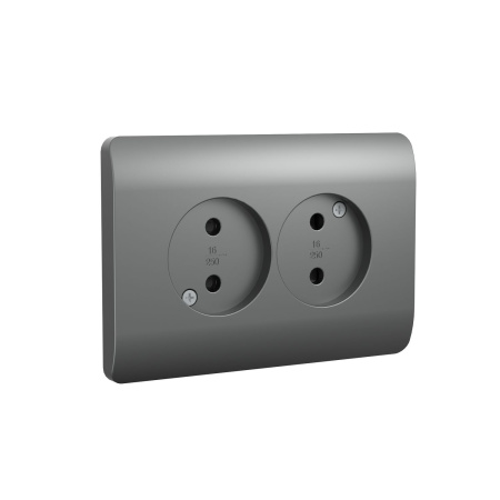 Розетка б/з со шторками двойная, 16А, серебряный NEW3-E CHINT