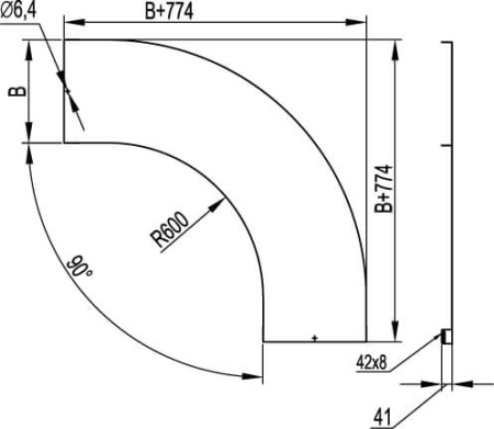 Крышка на угол горизонтальный 90 градусов, осн.600, R=600мм DKC