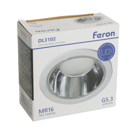 Светильник потолочный встраиваемый, MR16 G5.3, белый + хром DL3102 Feron