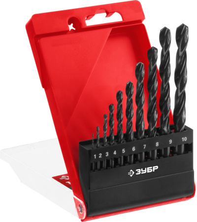 МАСТЕР 10шт(1-10мм), Набор сверл по металлу, сталь Р4М2, класс В ЗУБР