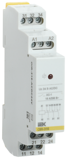 Реле промежуточное модульное OIR 3 контакта 16А 24В AC/DC IEK