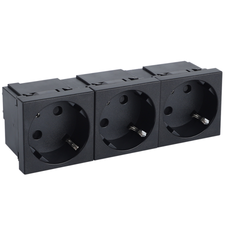 Donel Розетка 3х2К+З нем.ст., 45 гр., с з/ш, черн. матовая (135х45мм), серия (тип) DF6