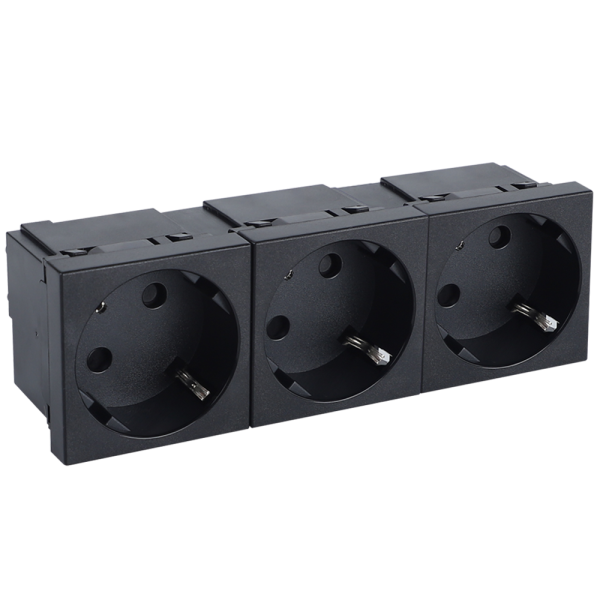 Donel Розетка 3х2К+З нем.ст., 45 гр., с з/ш, черн. матовая (135х45мм), серия (тип) DF6