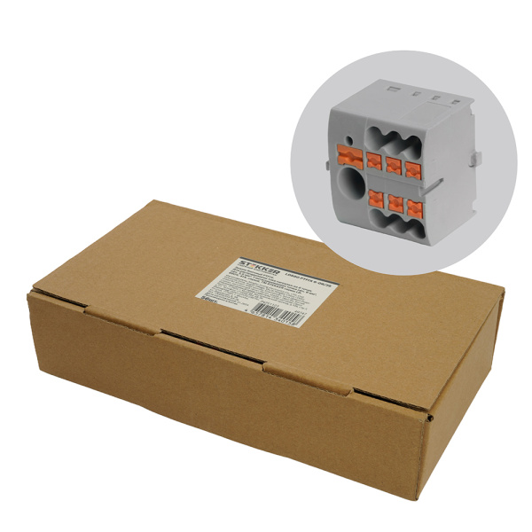 LD580 PTFIX 6-06/25 Зажим блочный PT распред. на 6 точ,сеч 2,5 мм²,690V,41А, интегр.1 точка,серый STEKKER