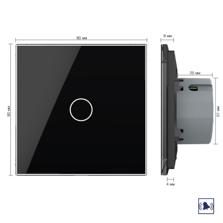 Сенсорный дверной звонок 1 клавиша 1 модуль Черный Livolo