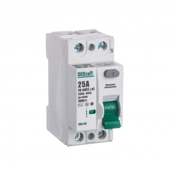 Устройство защитного отключения УЗО 2П 25А 6кА 10мА АС DEKraft