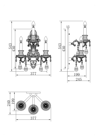 Бра 3*E14 40Вт Золото IP43 Palace DIA890-WL-03-G Maytoni