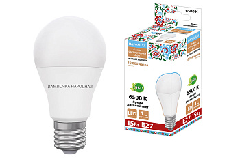 Лампа светодиодная НЛ-LED230-A60-15 Вт-230 В-6500 К-Е27, (60х118 мм), Народная TDM
