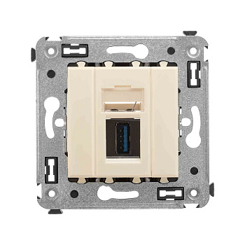 USB 3.0 розетка одинарная в стену, тип А-А, "Avanti", "Ванильная дымка" DKC