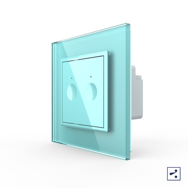 Двухклавишный проходной сенсорный выключатель Module, цвет зеленый Livolo