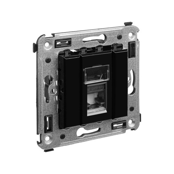 Компьютерная розетка RJ-45 в стену, кат.6 одинарная,"Avanti", "Черный квадрат" DKC