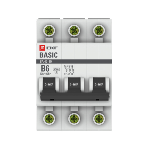 Выключатель автоматический ВА МОД 3П 6А В 4,5кА Basic EKF