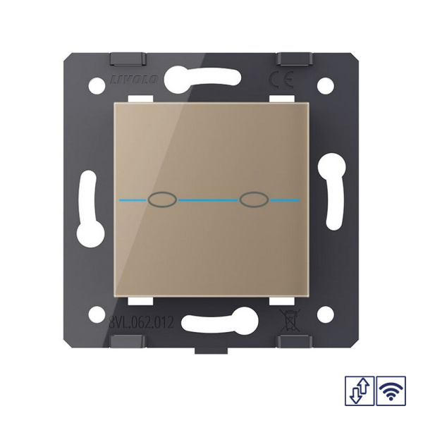 Сенсорный выключатель для штор Quadro с функцией радиоуправления, цвет золотой (механизм) Livolo