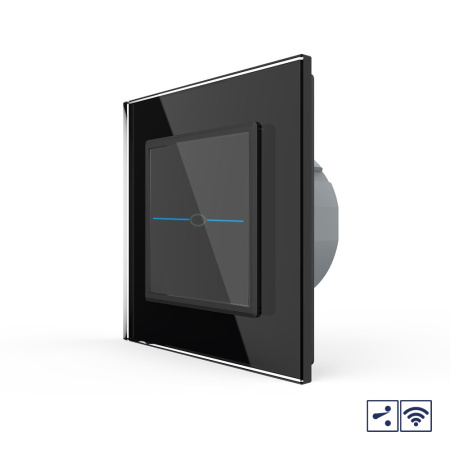 Сенсорный проходной радиоуправляемый выключатель Quadro 1 клавиша 1 пост Черный Livolo