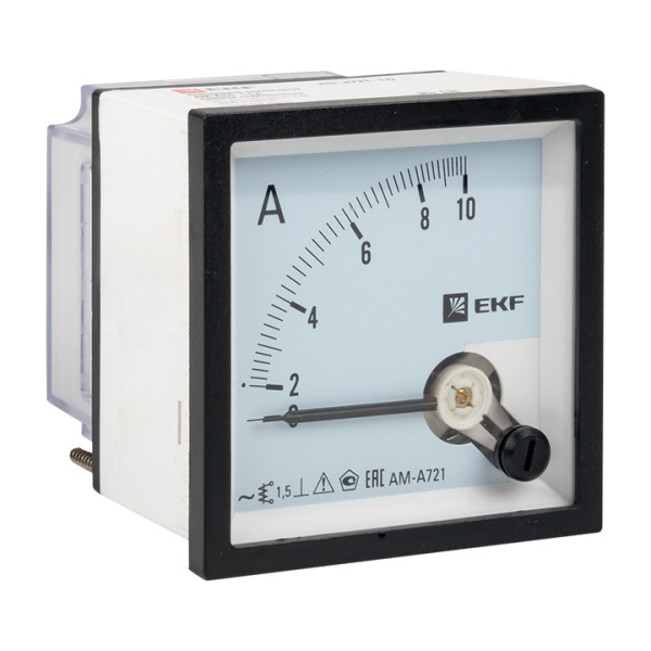 Амперметр AMA-721 аналоговый на панель (72х72) квадратный вырез 10А прямое подкл, EKF