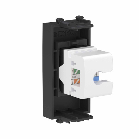 Компьютерная розетка RJ-45 без шторки модульная, кат.6А, "Avanti", "Черный матовый", 1 модуль DKC