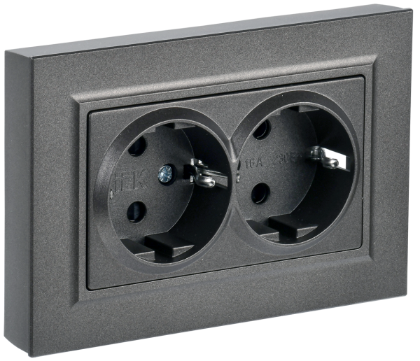 BRITE Розетка 2-местная с з/з с защитными шторками 16А в сборе РСш12-3-БрТБ темная бронза IEK