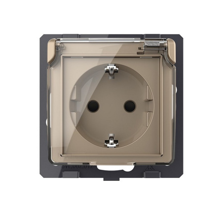 Розетка с заземлением защитными шторками водонепроницаемой крышкой золотая (механизм) Livolo