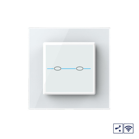 Сенсорный проходной радиоуправляемый выключатель Quadro 2 клавиши 1 пост Белый Livolo
