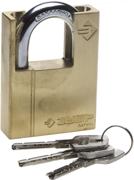 Замок "ЭКСПЕРТ" навесной, латунный корпус, закаленная дужка, с дополнительной защитой, 60мм ЗУБР
