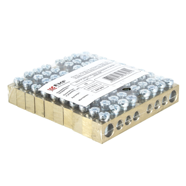 Шина PEN "ноль-земля" (8х12мм) 14 отверстий латунь крепеж по краям PROxima EKF